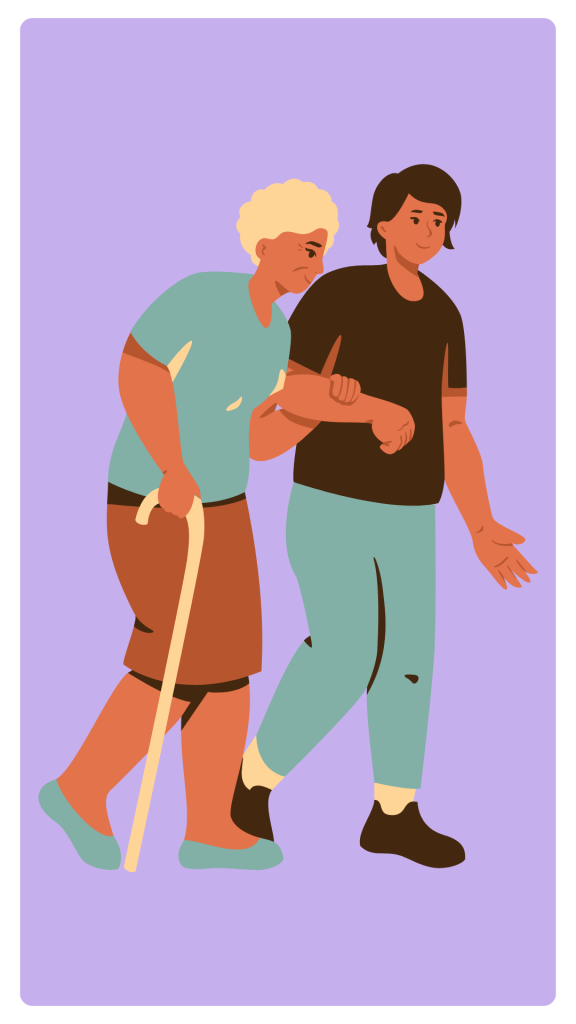Illustration of elderly person with a carer