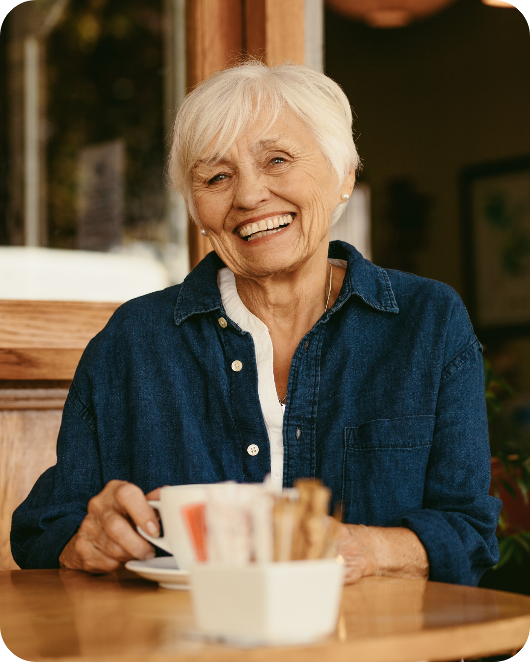 Elderly woman at a cafe in Bristol