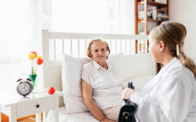 Elderly woman receiving palliative care at home