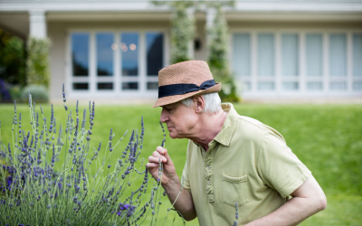 Elderly man in sensory garden